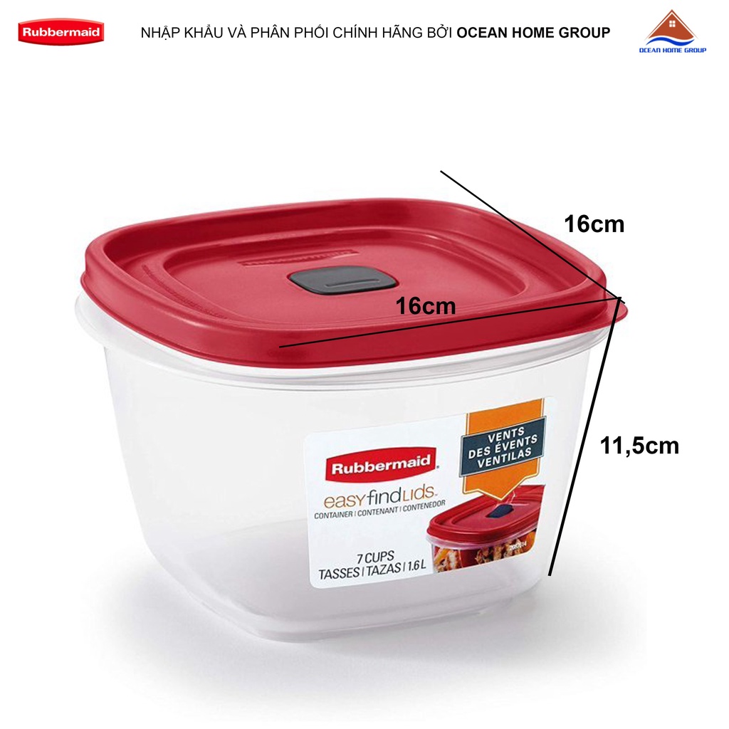 Hộp nhựa đựng thực phẩm nắp đỏ có vent Rubbermaid USA size 1.6L