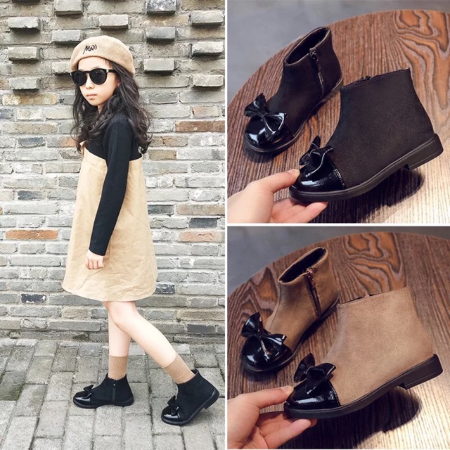 Bốt nơ da lộn mũi bóng (order)