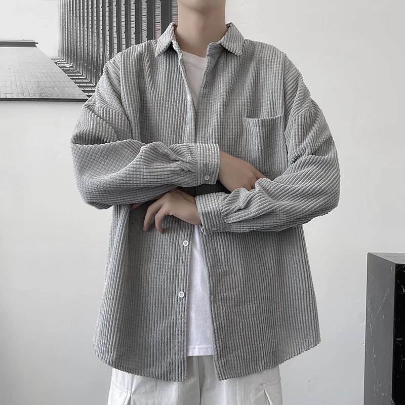 Áo khoác sơ mi tay dài bằng nhung kẻ phong cách xuân thu thịnh hành cho nam