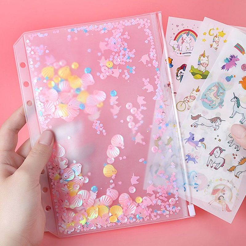 Túi Zip Mermaid Kim Tuyến Lấp Lánh Phụ Kiện Sổ Còng Planner A6 6 Lỗ, A5 6 Lỗ