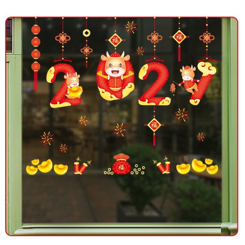 Decal trang trí Tết Hít Tĩnh Điện - 2021 Trâu vàng chào xuân