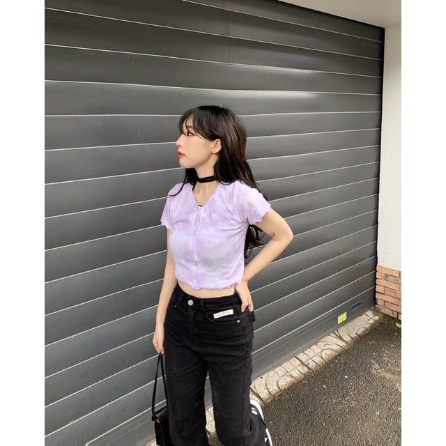 CROPTOP DRAGONBYBOI FREESIZE - TÍM VÀ XANH