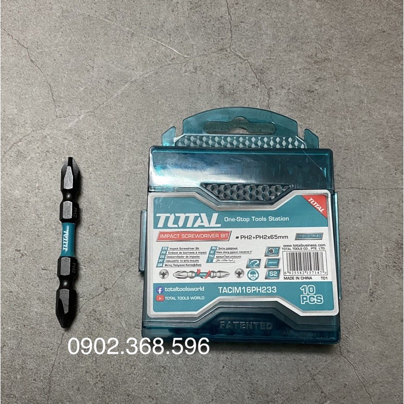 1 Mũi bắt vít 2 đầu PH2x65mm, có từ, thép S2 Total TACIM16PH233