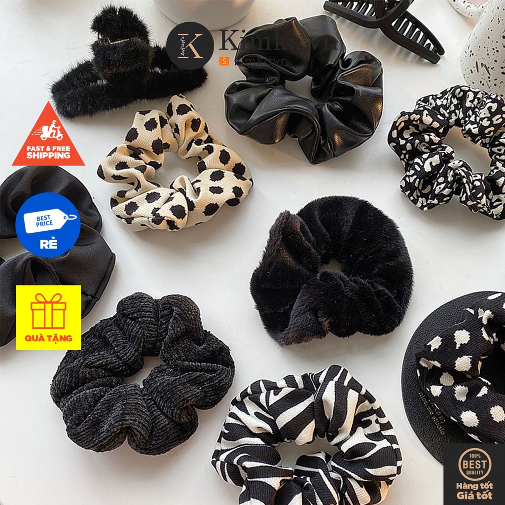 (0239) Dây Chun Scrunchies Và Kẹp Tóc Đen Hàn Quốc