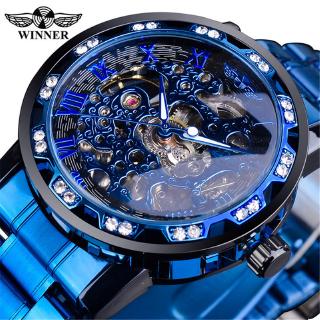 Đồng Hồ Cơ Lộ Máy Đính Đá Chất Liệu Thép Không Gỉ