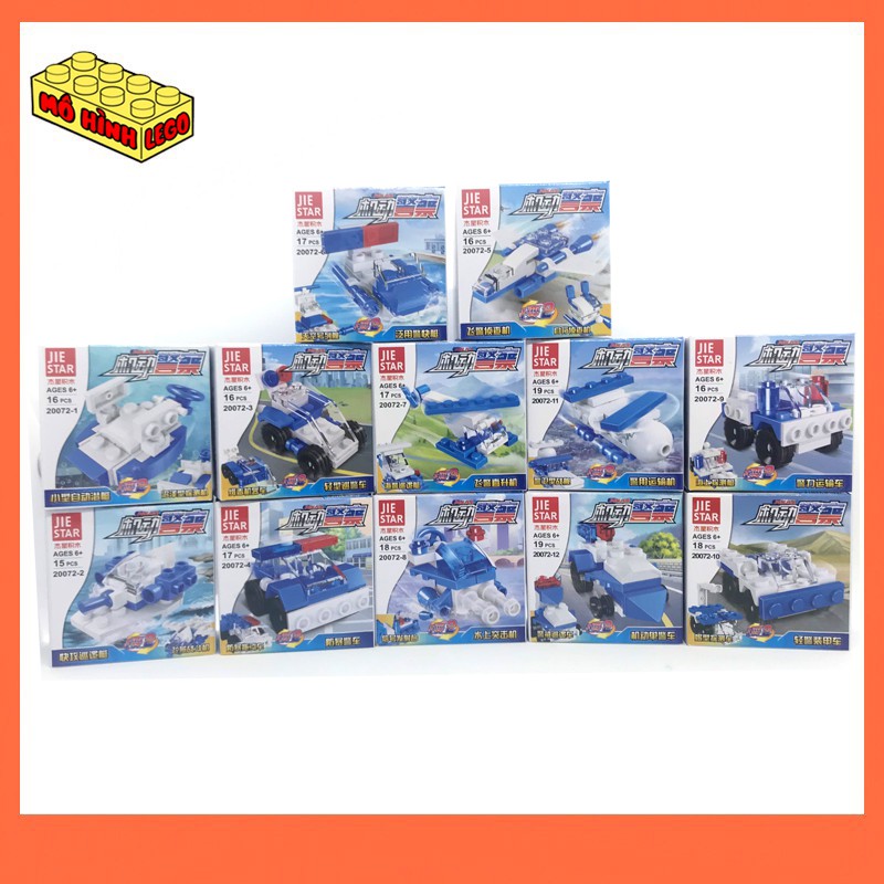 Đồ chơi lắp ráp lego giá rẻ 12 trong 1 JieStar 20072 mô hình 12 xe cảnh sát, máy bay, tàu thủy sáng tạo cho bé