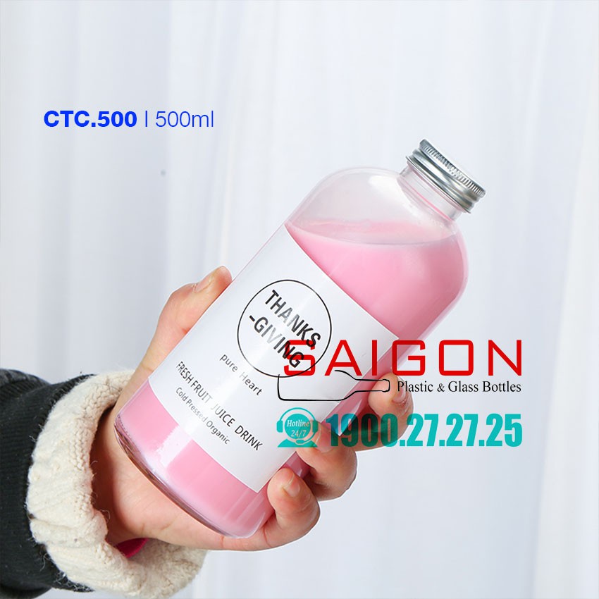 Chai Thủy Tinh Trụ Nắp Nhôm 500ml | CT-500N