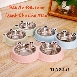 Bát Ăn Đôi Inox Cho Chó Mèo Hình Ếch thumbnail
