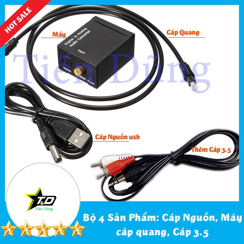 Bộ chuyển đổi Cổng quang Optical sang Audio AV - R/L, cổng 3.5 Hỗ Trợ Tv 4k 196kb và 96kb có 2 dòng nguồn USB và Nguồn