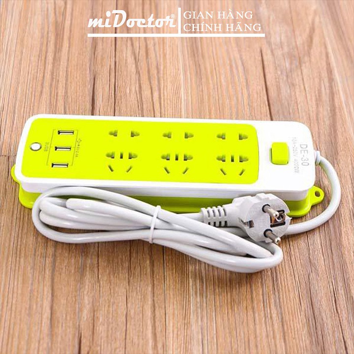 Ổ Cắm Điện Thông Minh Đa Năng Chống Giật 6 Cổng Thường, 3 Cổng USB, Có Đèn Báo và Công Tắc Bật/Tắt