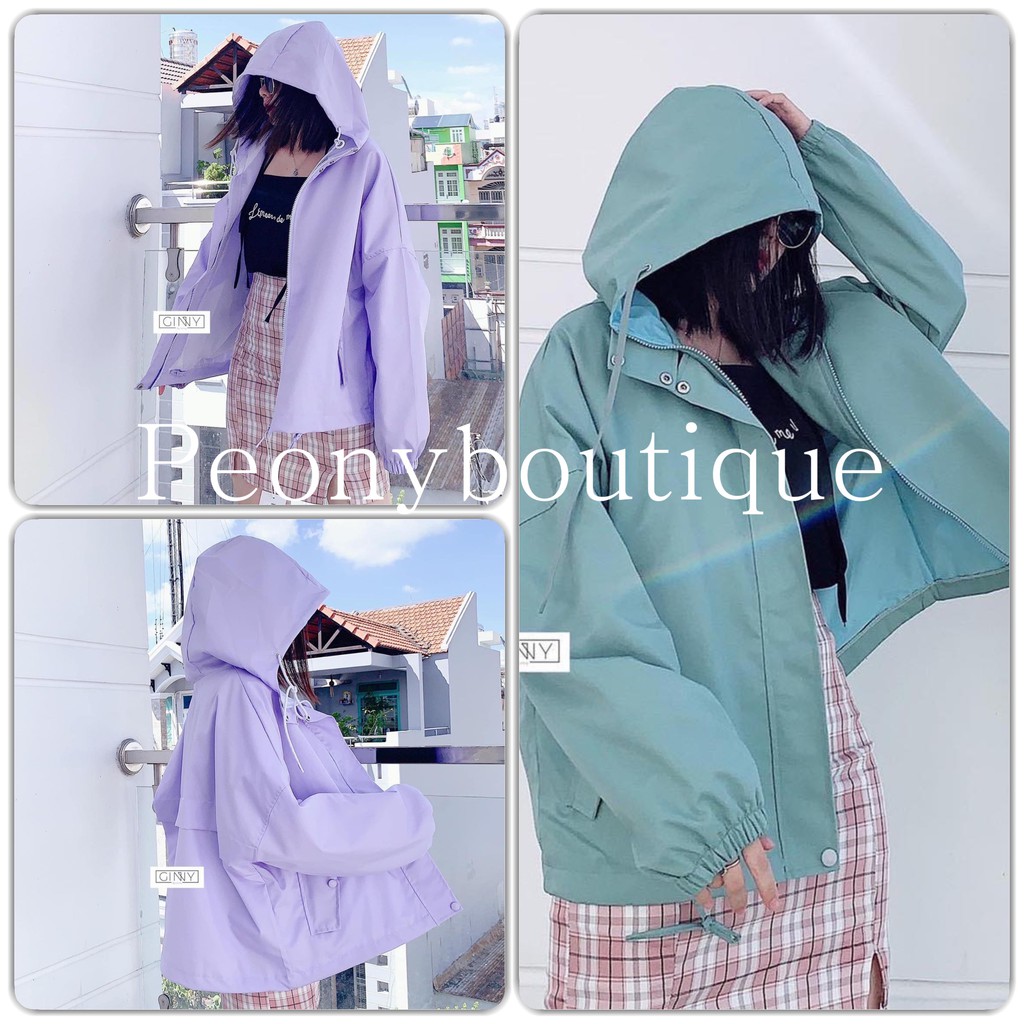 Áo Khoác Kaki RAINY Nữ [FREESHIP] 🌸 Jacket form rộng bigsize tay bồng bánh bèo pastel màu Tím | Xanh Ulzzang HOT 🌸