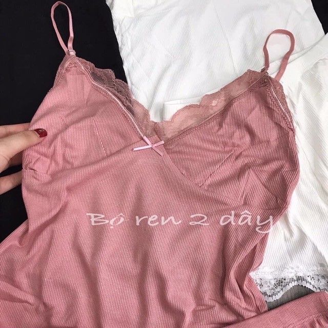 Bộ ngủ cotton tăm hai dây siêu xinh