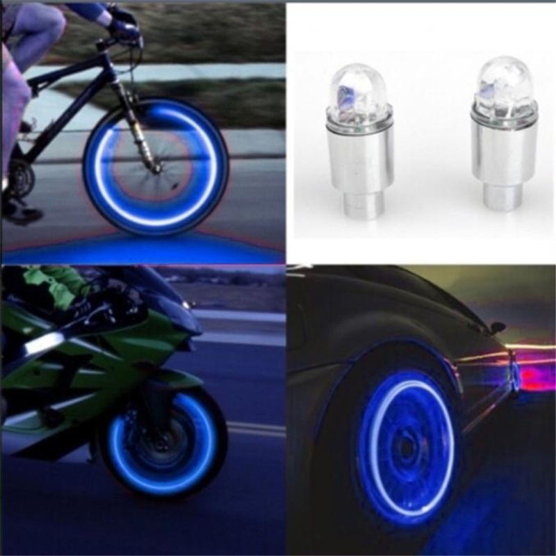 4pcs Bánh xe ô tô Đèn LED Ánh sáng xe máy Xe đạp Đèn lốp Nắp đèn lồng trang trí Đèn lồng lốp Nắp van đèn Flash Nói ô tô Động cơ ô tô Nguồn cung cấp xe đạp Neon Màu xanh nhấp nháy LED Mũ van lốp
