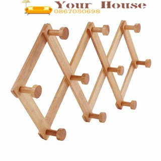 Móc gỗ treo quần áo, móc gỗ gắn tường treo quần áo your house 100% gỗ tự nhiên