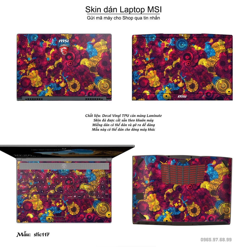 Skin dán Laptop MSI in hình Hoa văn sticker _nhiều mẫu 19 (inbox mã máy cho Shop)