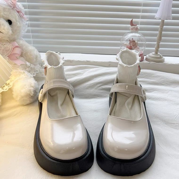 Mary Jane Giày Lười Da Mũi Tròn Đế Dày Phong Cách Anh Quốc Cho Nữ