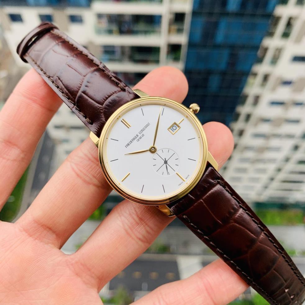 Đồng hồ nam Frederique Constant Slimline FC-220V5S5, máy Quartz, kính Sapphire, mạ vàng PVD, dây da, case 38mm