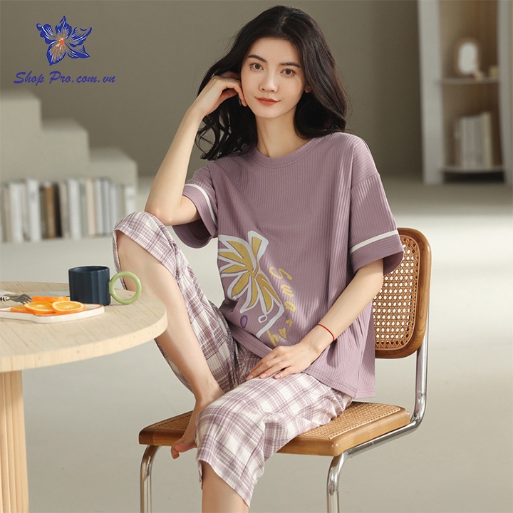 Bộ ngủ mùa hè, bộ mặc nhà nữ quần lửng áo ngắn tay mát mẻ, hàng QCCC Mã BK Shop Pro
