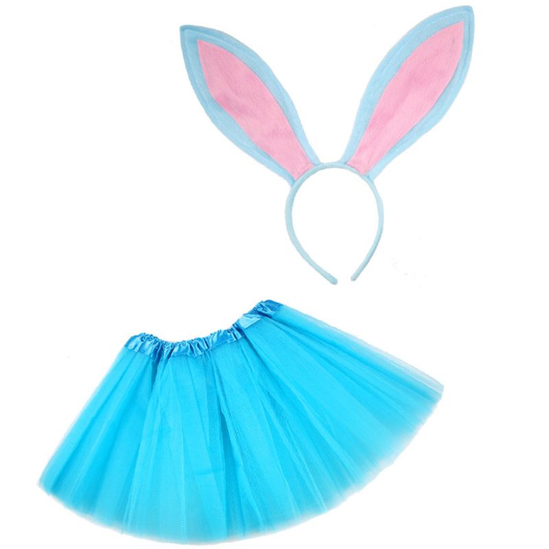✿ Set Đồ Hóa Trang 4 Món Gồm Chân Váy Xòe Tutu Tai Thỏ Kèm Băng Đô Cài Tóc Cho Bé Gái