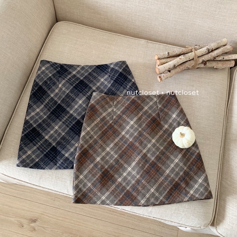 Chân váy zip kẻ caro chéo _ CV0057