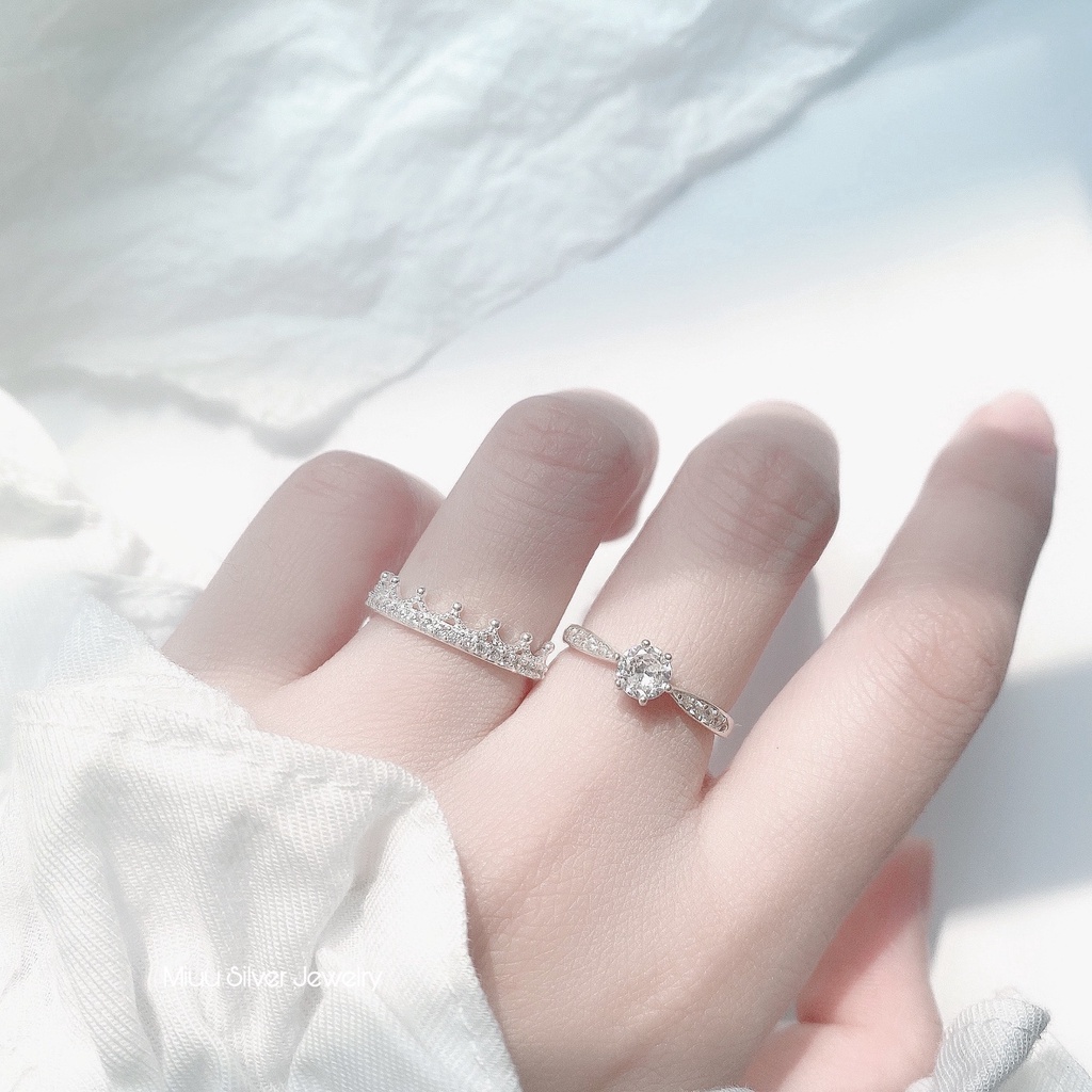 Nhẫn bạc nữ Miuu Silver vương miện đính đá Tiara Ring