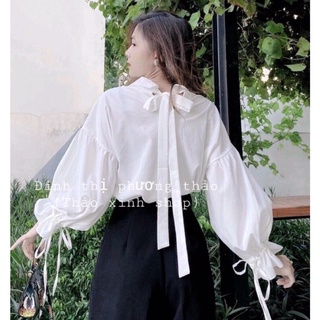 Áo Sơ Mi Trắng Nơ Lưng Tay Bồng Dây Rút Cực Xinh, Áo Sơ Mi Trắng Nơ Lưng Tay Bồng Dây Rút Cực Xinh