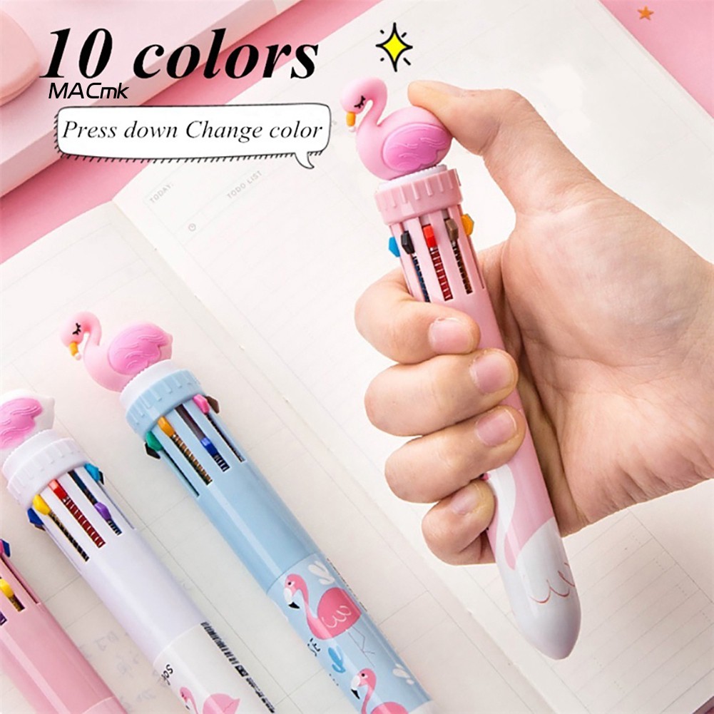 Bút Bi Nhiều Màu 10 Trong 1 Ngòi 0.5mm Thiết Kế Chim Hồng Hạc 3D Sáng Tạo