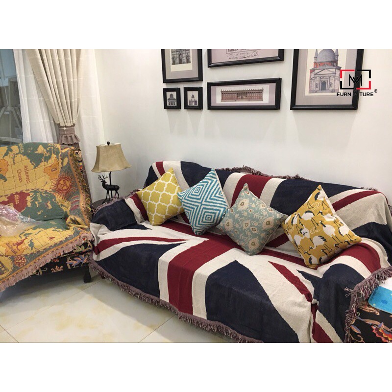 Thảm khăn trang trí sofa làm chăn đắp trang trí retro cờ anh thương hiệu MW FURNITURE