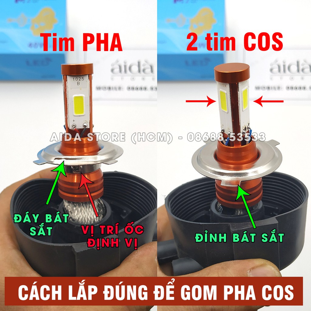 01 bóng LED pha H4 siêu sáng 3 tim tản nhiệt đuôi công AC-DC 12v-24v 40w