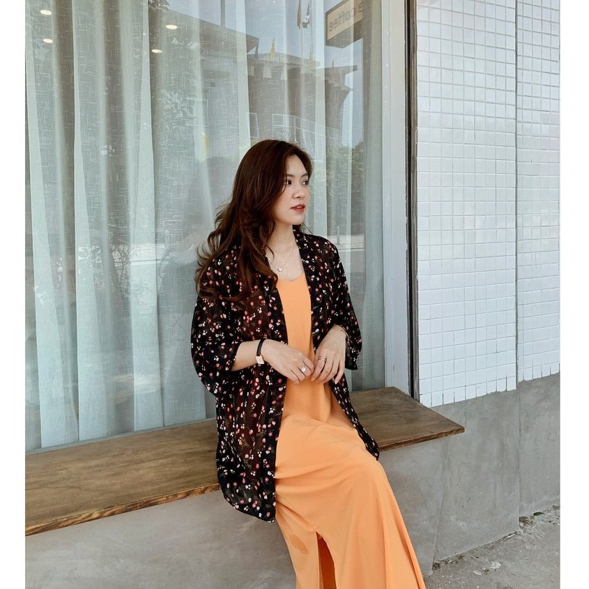 Áo khoác kimono hoa nhí