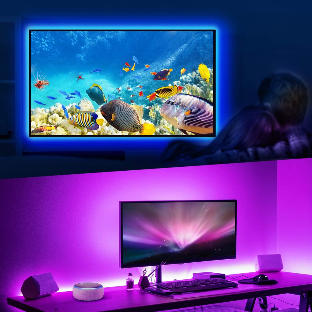 Dây đèn led đổi màu điều khiển bằng điện thoại, cảm ứng âm thanh dùng trang trí thùng máy tính , tivi , màn hình LCD...