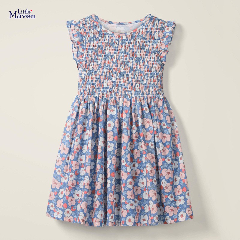 Đầm bé gái LITTLE MAVEN cotton nhúng ngực hoa 2-6 tuổi