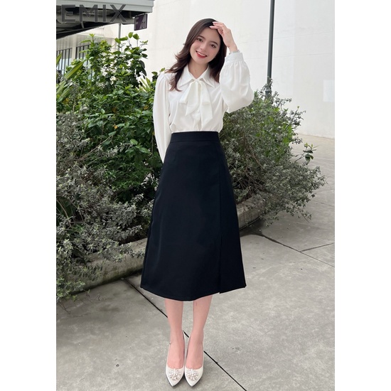 Chân váy công sở EMIX (2 màu), basic dress, dáng dài, midi, chữ A, cạp cao, khóa sau, xẻ chân, chất tuytci cv808