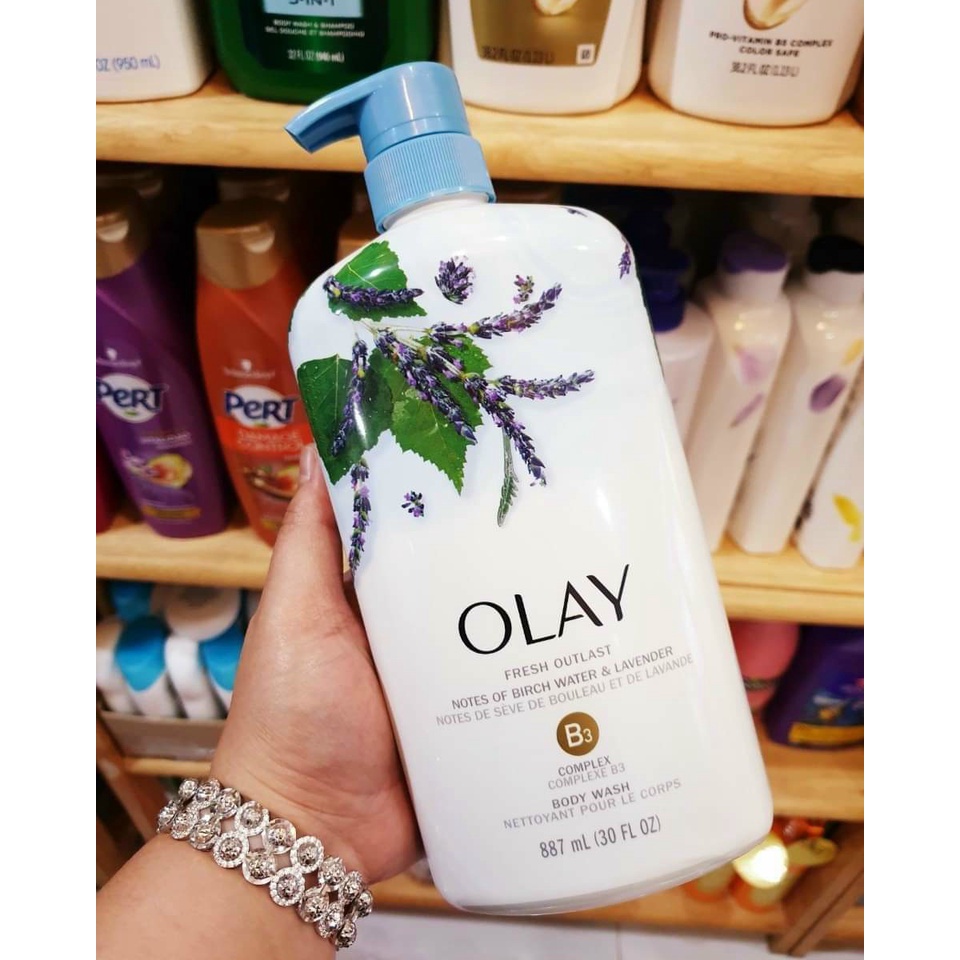 SỮA TẮM HOA OẢI HƯƠNG VÀ LÁ CÂY BẠCH DƯƠNG OLAY FRESH OUTLAST PURIFYING BIRCH WATER &amp; LAVENDER 887ML - 10612