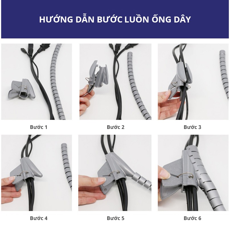 Ống Xoắn Quấn Gọn Dây Điện - Dài 2 mét Tặng kèm kẹp luồn ống