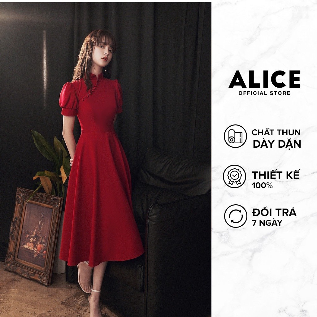 Váy Thiết Kế Cao Cấp Tiểu Thư ALICE Kiểu Dáng Ôm Eo Tôn Dáng Cùng Tay Bồng Cổ Tàu Phối Cục Bọc Sang Trọng V751 | BigBuy360 - bigbuy360.vn