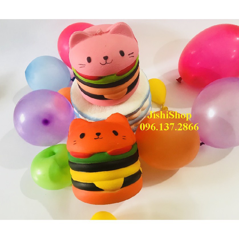 ( GIÁ SỈ )Màu đỏ _ SQUISHY MÈO HAMBURGER DỄ THƯƠNG hay