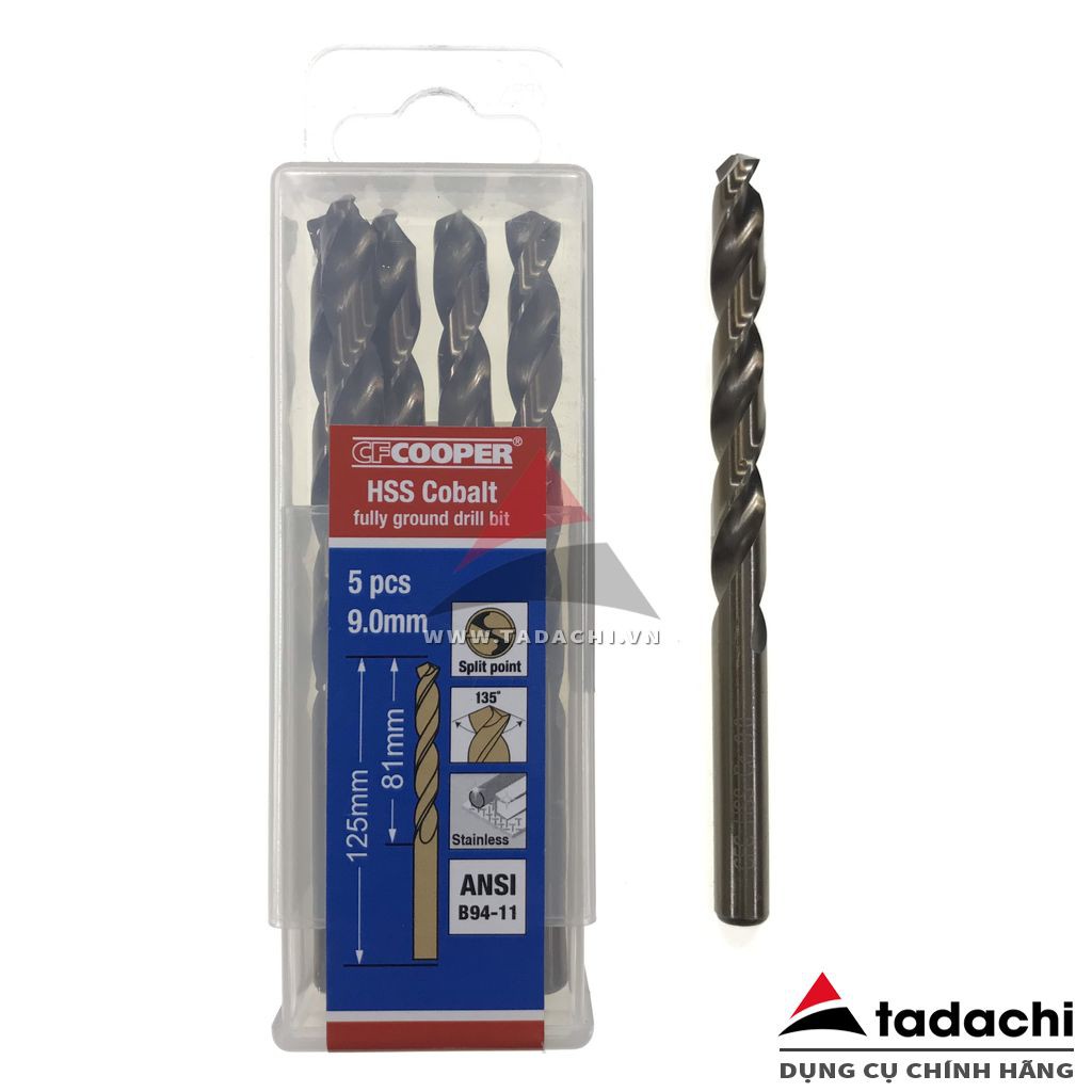 Mũi khoan thép, Inox HSS-Cobalt 5% 5.0-10.0mm CFCooper  | DCSG