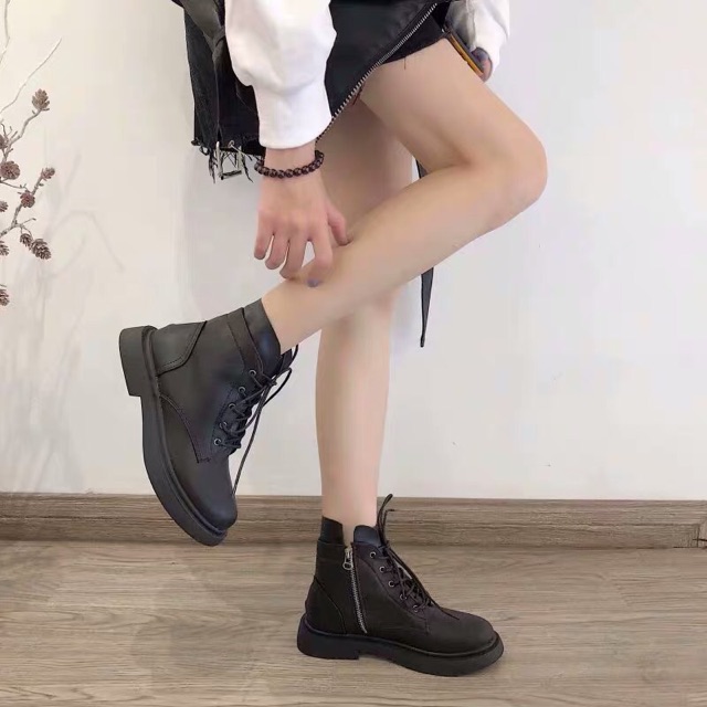 Giày da nữ kéo séc cổ cao ulzzang Hàn quốc | BigBuy360 - bigbuy360.vn