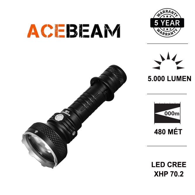 Đèn pin chuyên dụng ACEBEAM L35 LED CREE XHP70.2 sáng 5000lm xa 480m pin 21700 5100mAh USB (ko kèm pin) Đèn &amp; Đen pin