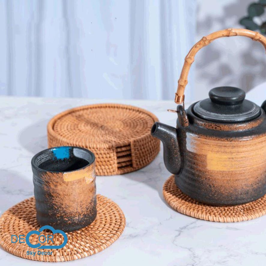 Khay đan mây nâu - Trang trí nhà bếp, dụng cụ nấu ăn, chụp hình Nhật Bản, Hàn, home decor - Skydecor