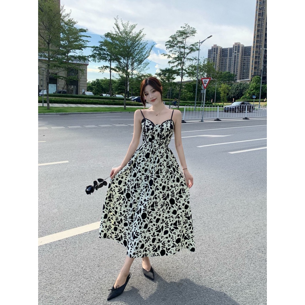 Đầm Hai Dây Dáng Dài Họa Tiết Hoa Thời Trang Đi Biển Cho Nữ