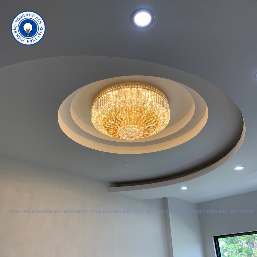 Đèn Trần, Mâm Ốp Trần Pha Lê Cao Cấp_Đèn Ốp Trần Trang Trí Phòng Khách Bh 24 Tháng