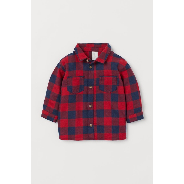 Áo Sơ Mi H&M Màu Sọc Caro Đỏ Đen cho bé trai