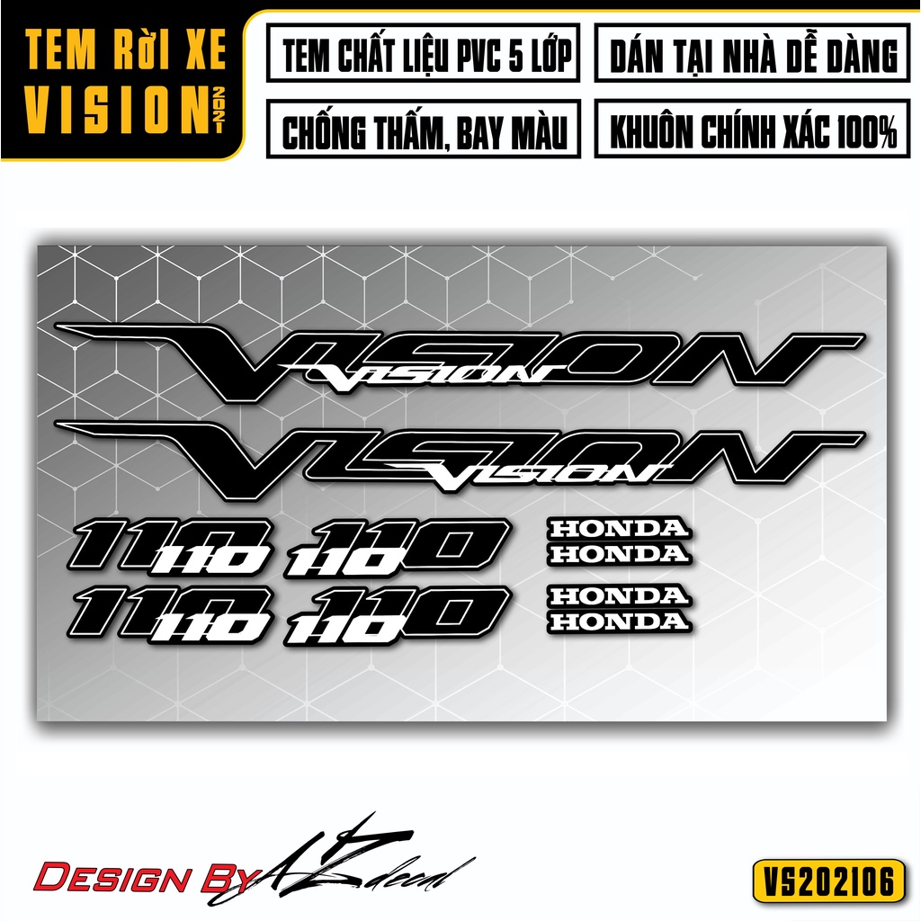 Tem Chữ Logo Dán Xe Vision 2015 - 2022 | VS06 | Decal Dán Xe Vision Đẹp Chống Nước, Bền Màu, Dán Nhiều Vị Trí Cho Xe
