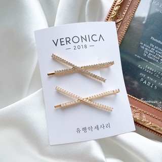 Kẹp tóc chữ X đính đá và hạt ngọc