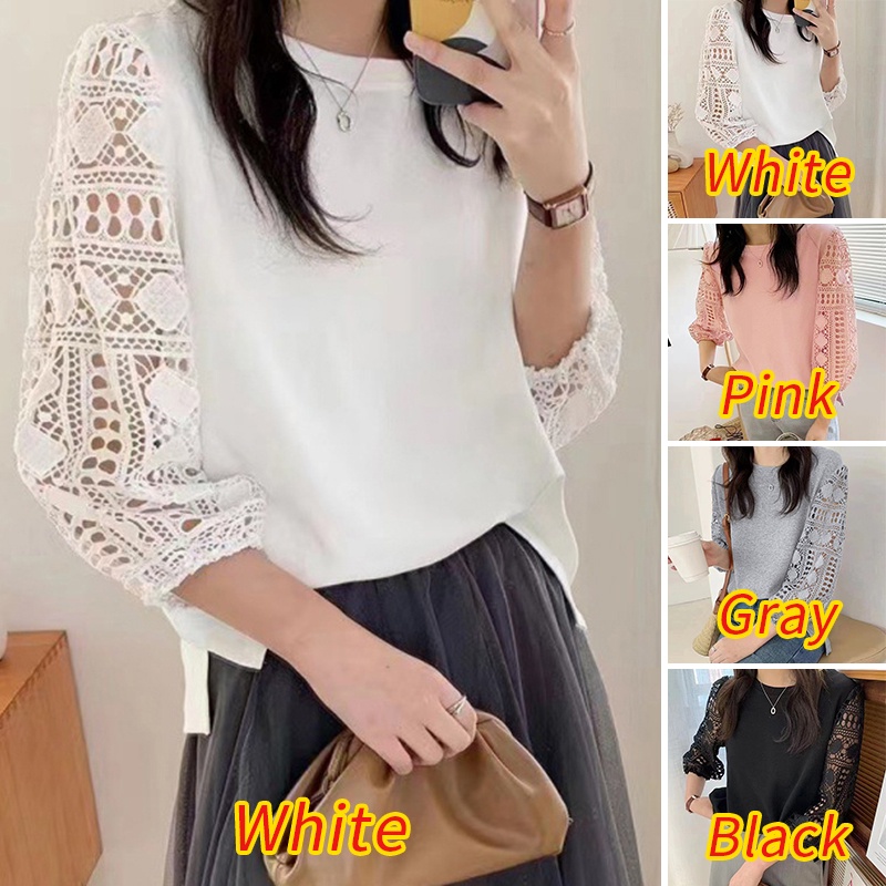 Áo ZANZEA cổ tròn tay 3/4 phối ren thời trang cho nữ