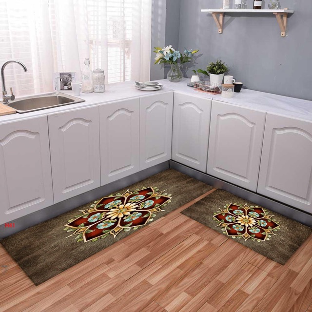 Bô Thảm trải sàn bếp nỉ nhung lì cao cấp chống trượt ,in 3D phong cách hàn Quốc cho phòng bếp hiện đại