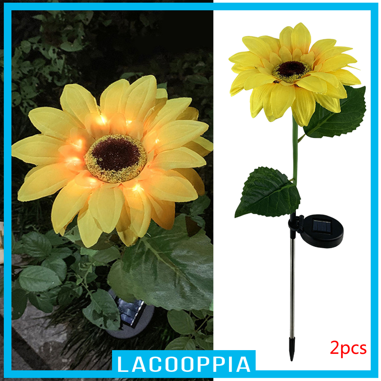 [LACOOPPIA]2 Pack Outdoor Yard Garden Solar Power Sunflowers Lights Pathway Patio Decor