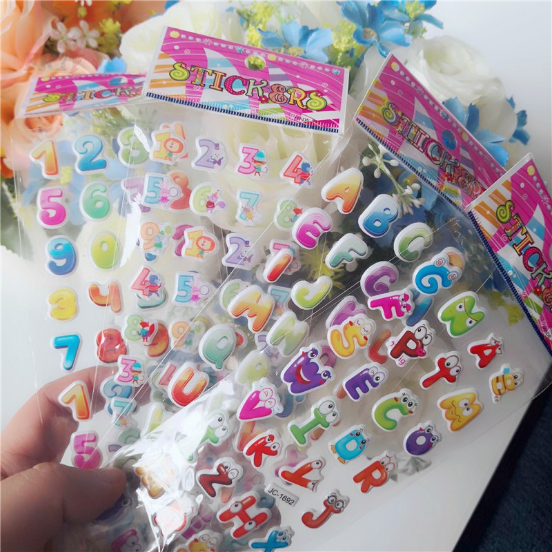 1 Sheet ▶ Letters / Numbers Educational Toys Stickers ◀ Cartoon 3D DIY Reward Stickers
